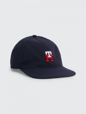 Tommy Hilfiger Textured Monogram Embroidery Baseball Kepsar Herr Marinblå | 031-JYPWNS