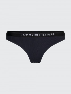 Tommy Hilfiger Tonal Logo Räfflad Bikini Badkläder Dam Svarta | 780-MKAXJI