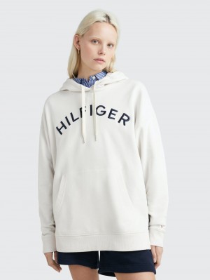 Tommy Hilfiger Varsity Embroidery Relaxed Fit Hoodie Dam Vita | 710-TOWXIS