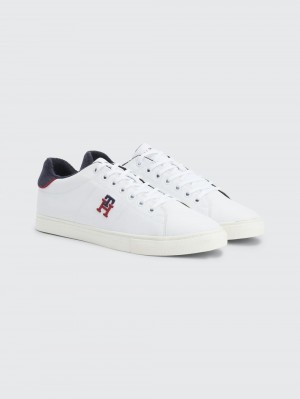 Tommy Hilfiger Varsity Läder Monogram Sneakers Herr Vita | 957-MIWGZP