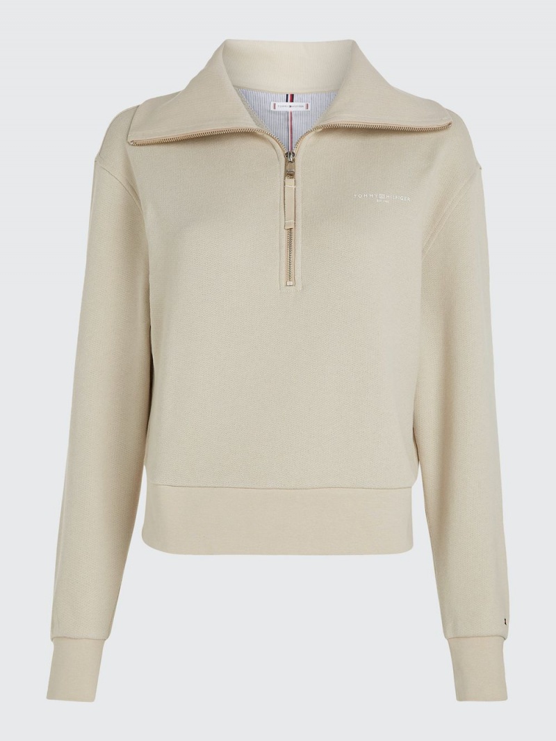 Tommy Hilfiger 1985 Kollektion Logo Half-Zip Jumpers Dam Beige | 512-GMSLOK