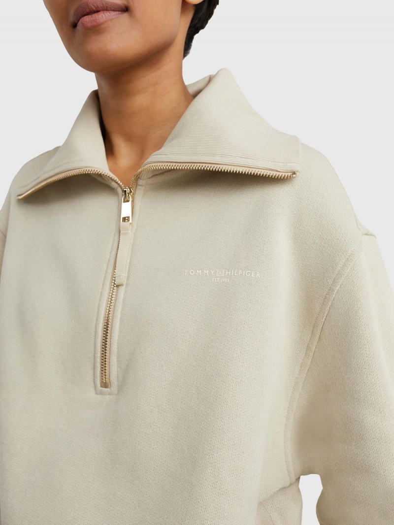 Tommy Hilfiger 1985 Kollektion Logo Half-Zip Jumpers Dam Beige | 512-GMSLOK