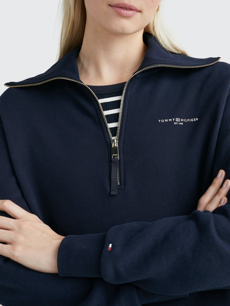 Tommy Hilfiger 1985 Kollektion Logo Half-Zip Jumpers Dam Marinblå | 659-OKZSVW