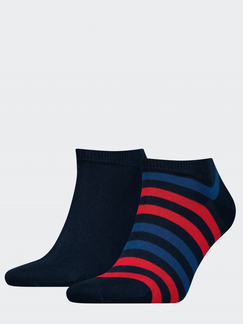 Tommy Hilfiger 2-Pack Stripe Sneaker Strumpor Herr Marinblå | 854-HIZNGC