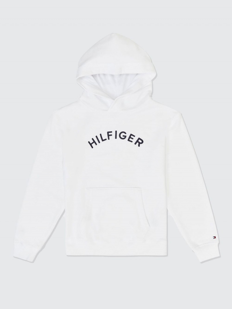 Tommy Hilfiger 3-7 Arched Logo Terry Hoodie Pojke Vita | 438-DGQXNZ