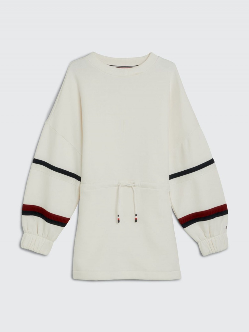 Tommy Hilfiger 3-7 Global Stripe Tröja Klänning Tjej Vita | 658-YLAEFO