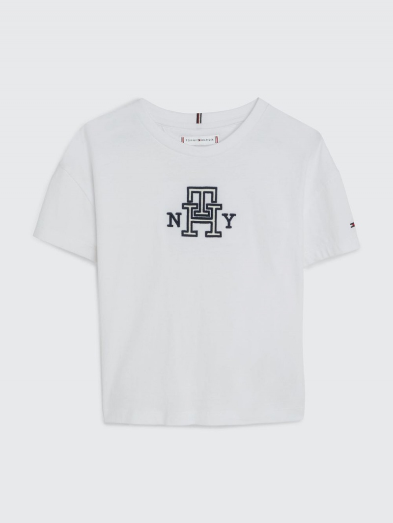 Tommy Hilfiger 3-7 Monogram Satin Applique T-shirt Tjej Vita | 562-HYAULJ