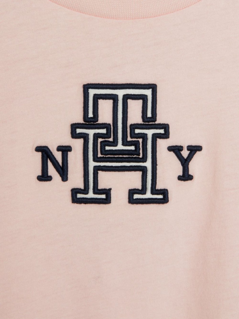 Tommy Hilfiger 3-7 Monogram Satin Applique T-shirt Tjej Rosa | 823-OWENIK