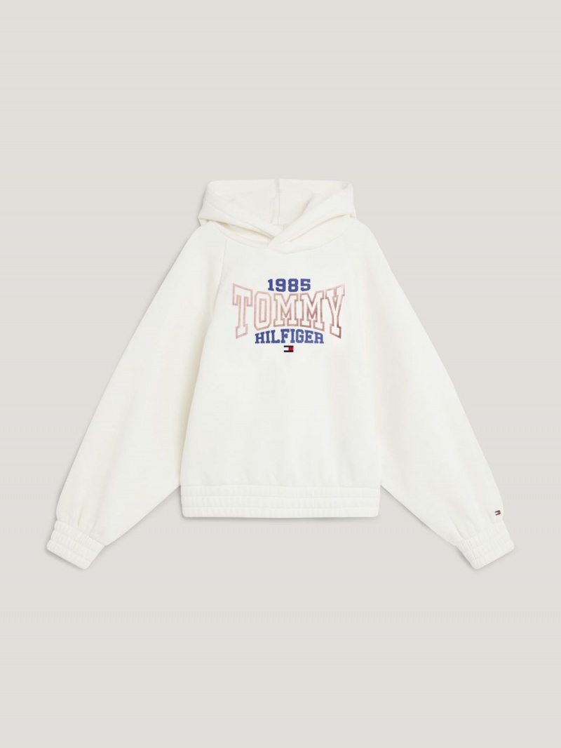 Tommy Hilfiger 8-16 1985 Kollektion Varsity Logo Hoodie Tjej Vita | 587-GQNCXW