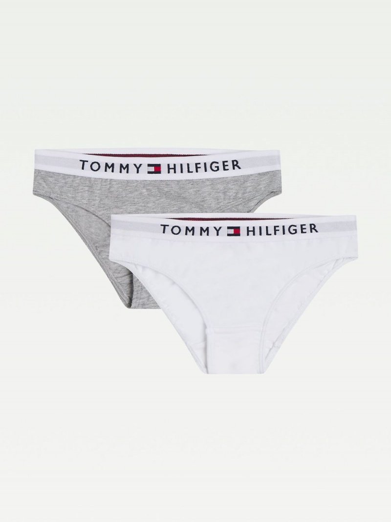 Tommy Hilfiger 8-16 2-Pack Organic Bomull Logo Waistband Briefs Underkläder Tjej Grå Vita | 148-SGNZWA