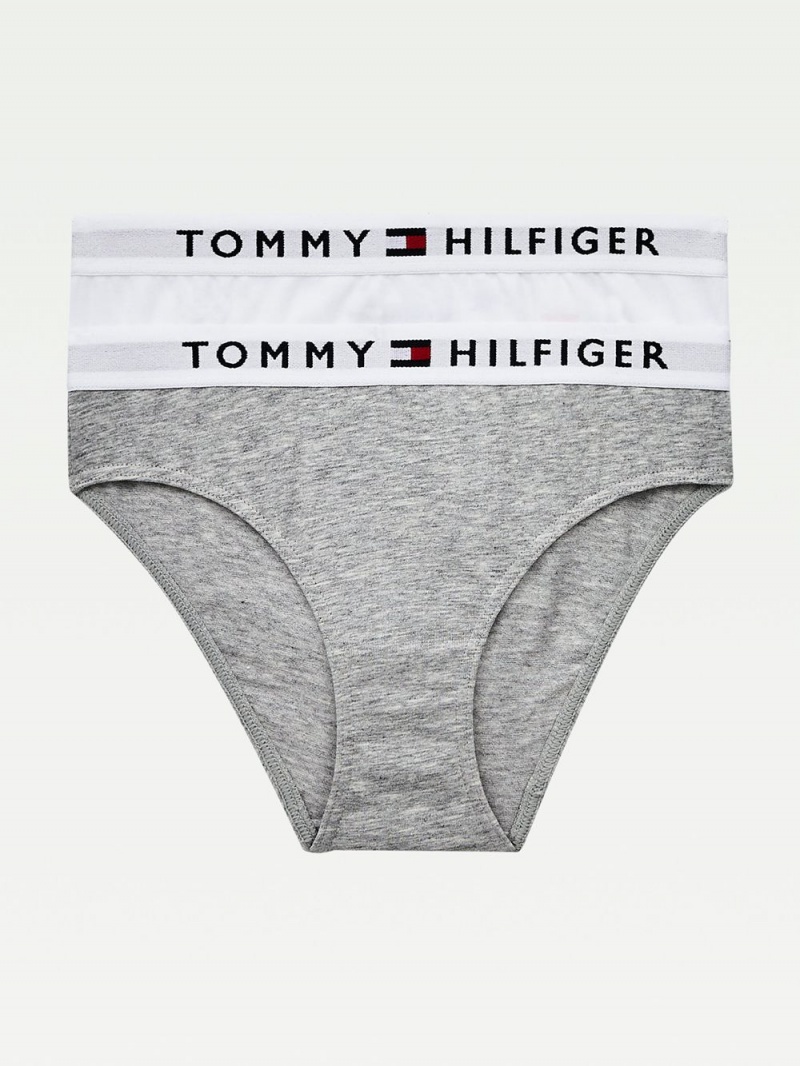 Tommy Hilfiger 8-16 2-Pack Organic Bomull Logo Waistband Briefs Underkläder Tjej Grå Vita | 148-SGNZWA