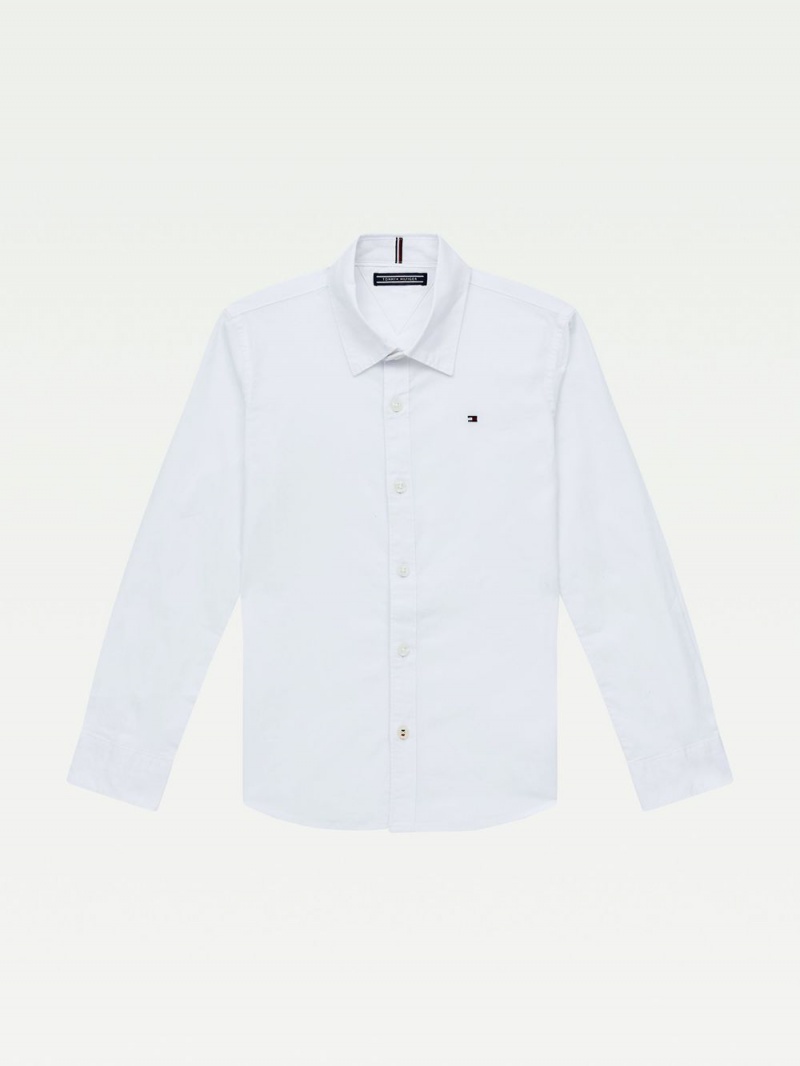 Tommy Hilfiger 8-16 Solid Poplin Skjorta Pojke Vita | 186-VSWGBY