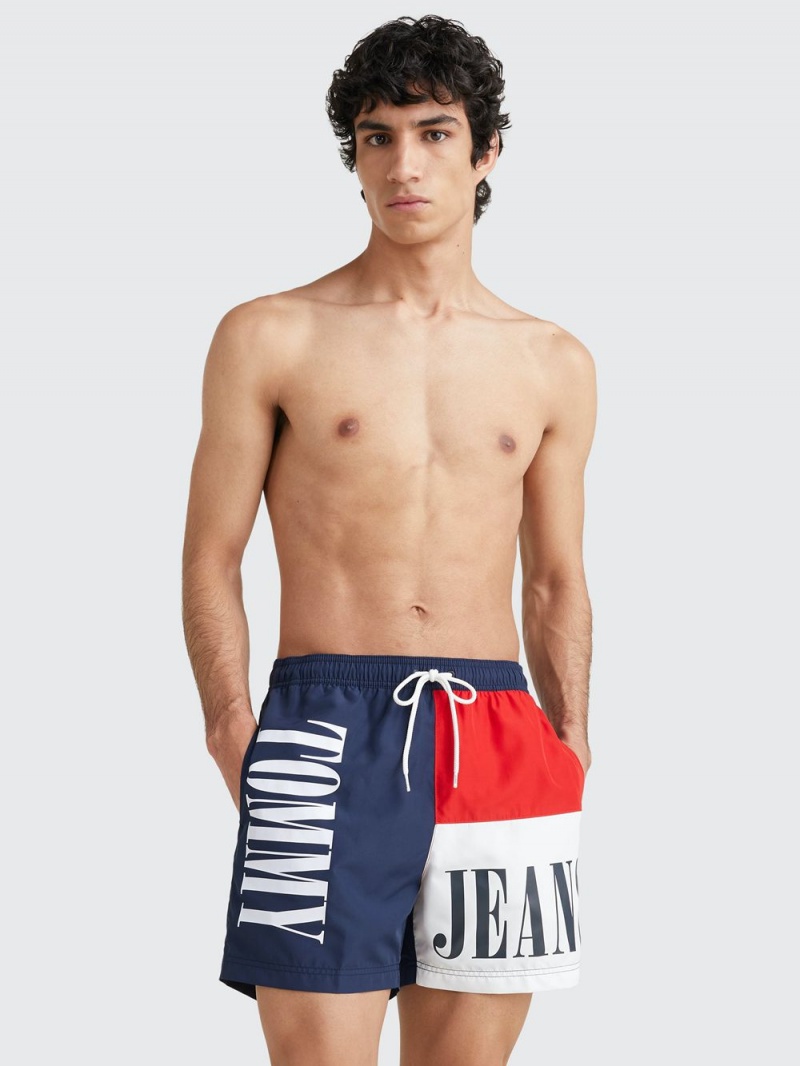 Tommy Hilfiger Archive Colour-Blocked Mid Length Badshorts Herr Marinblå | 601-SBHPEA