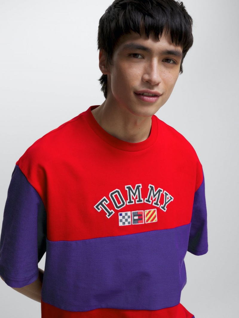 Tommy Hilfiger Archive Colour-Blocked Oversized Fit T-shirt Herr Röda | 589-NSYHAB