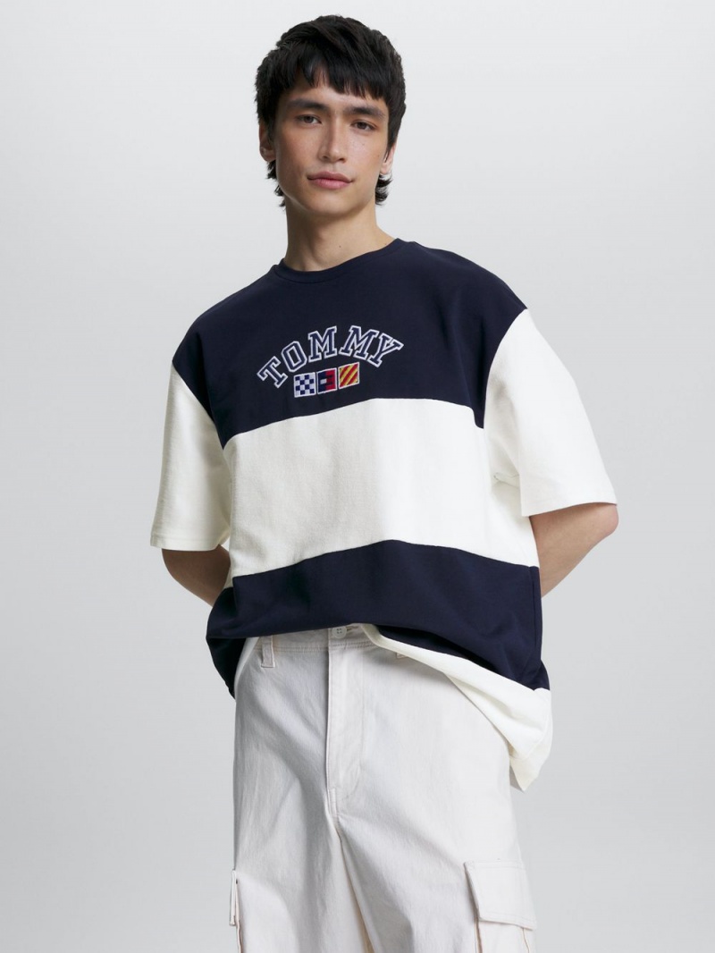 Tommy Hilfiger Archive Colour-Blocked Oversized Fit T-shirt Herr Marinblå | 629-WQXHZJ