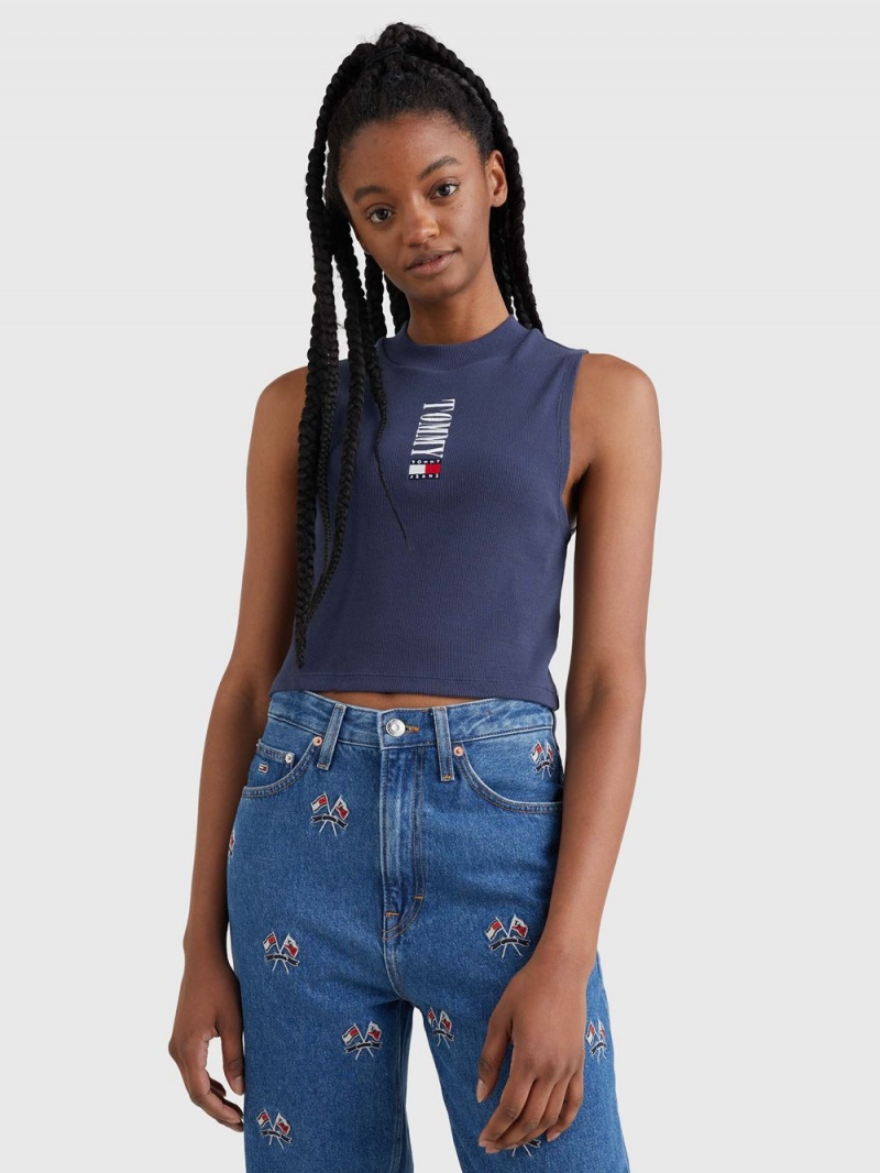 Tommy Hilfiger Archive Cropped Fit Logo Linne Dam Marinblå | 649-UNAGOJ