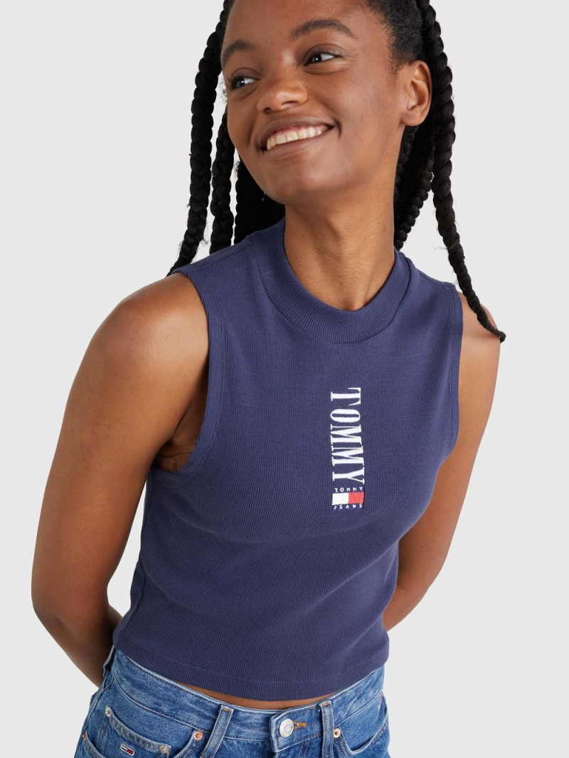 Tommy Hilfiger Archive Cropped Fit Logo Linne Dam Marinblå | 649-UNAGOJ