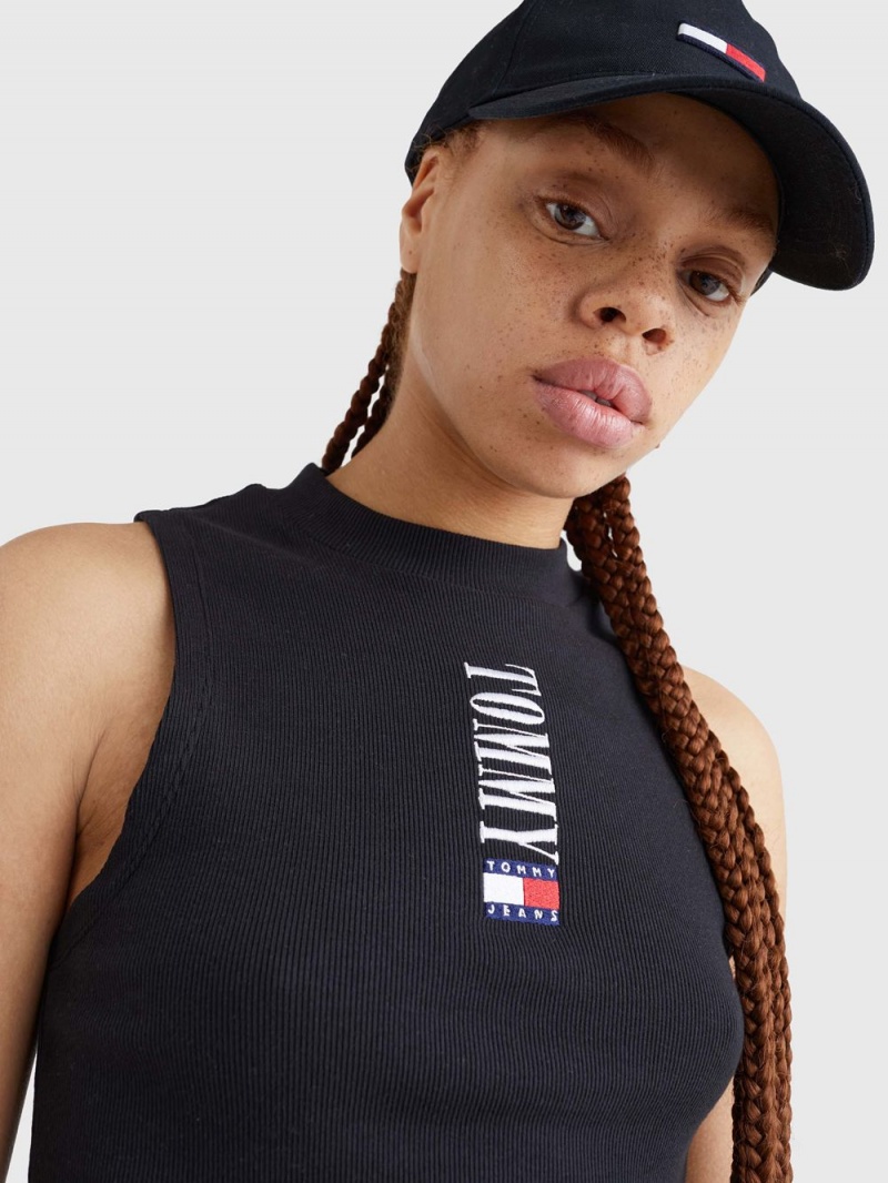 Tommy Hilfiger Archive Cropped Fit Logo Linne Dam Svarta | 297-PHTMQZ