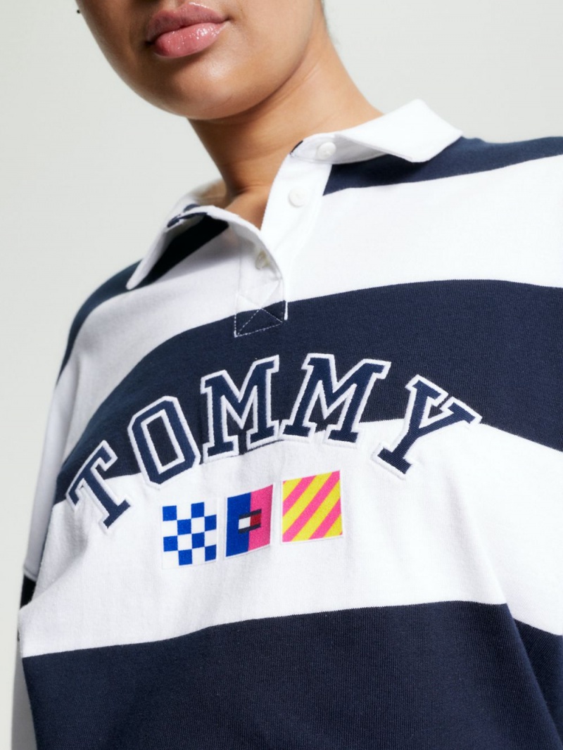 Tommy Hilfiger Archive Stripe Oversized Fit Rugby Skjorta Dam Blå | 879-NDHTOU