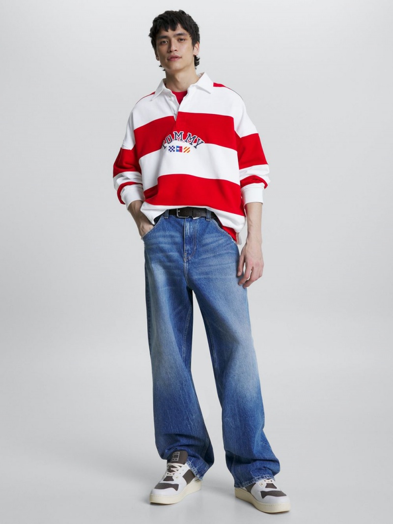 Tommy Hilfiger Archive Stripe Relaxed Rugby Skjorta Herr Röda Vita | 810-AQSJBR