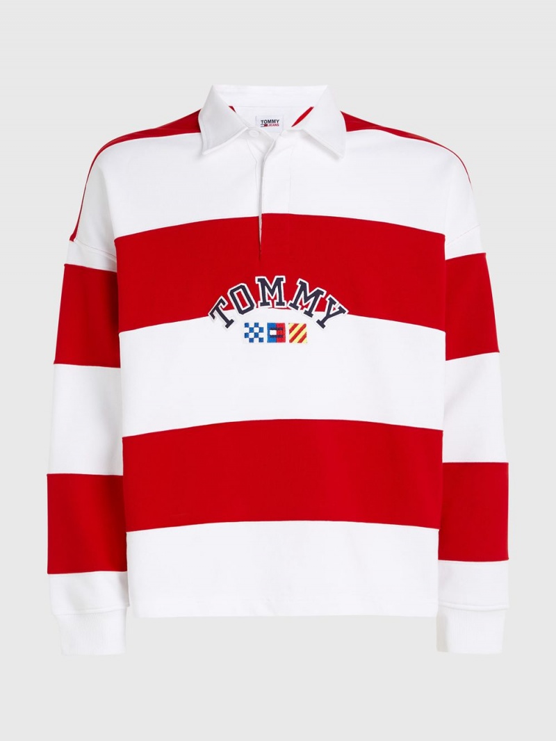 Tommy Hilfiger Archive Stripe Relaxed Rugby Skjorta Herr Röda Vita | 810-AQSJBR