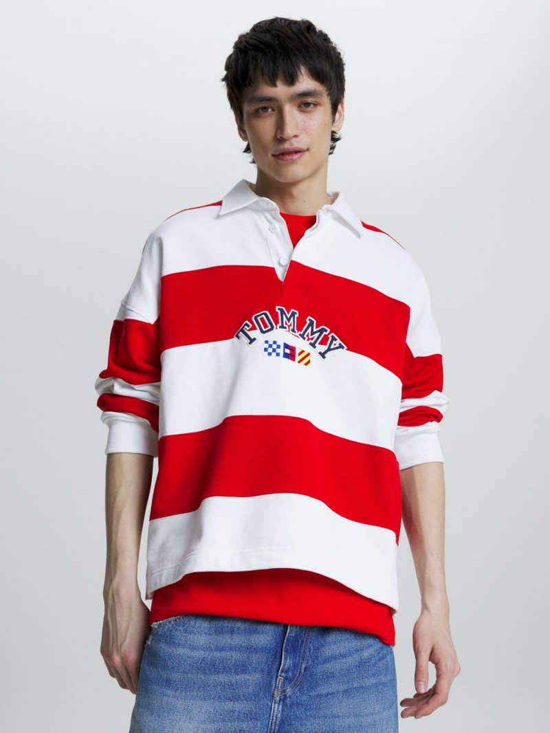 Tommy Hilfiger Archive Stripe Relaxed Rugby Skjorta Herr Röda Vita | 810-AQSJBR