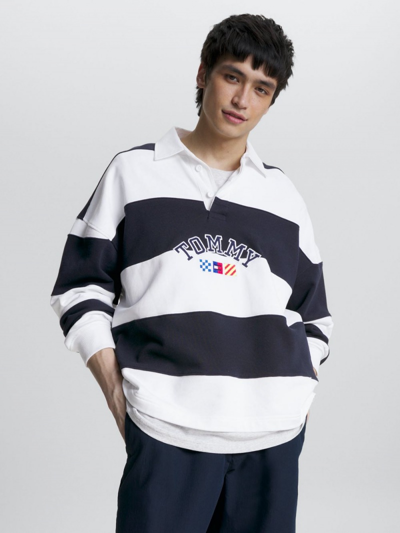 Tommy Hilfiger Archive Stripe Relaxed Rugby Skjorta Herr Marinblå Vita | 875-YCMBPK