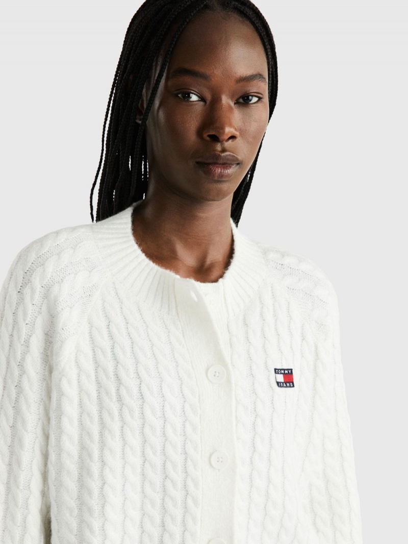 Tommy Hilfiger Badge Cable Knit Kofta Dam Vita | 483-FRKABE