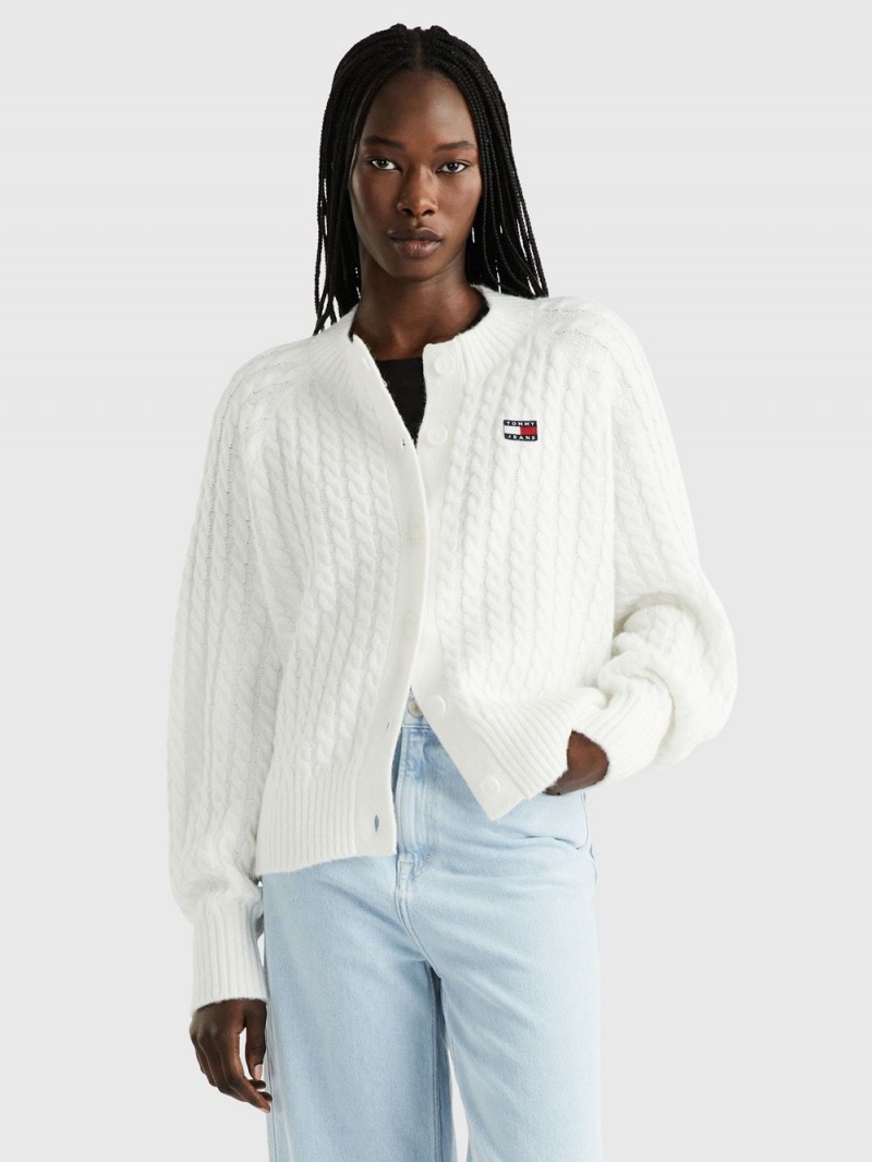 Tommy Hilfiger Badge Cable Knit Kofta Dam Vita | 483-FRKABE