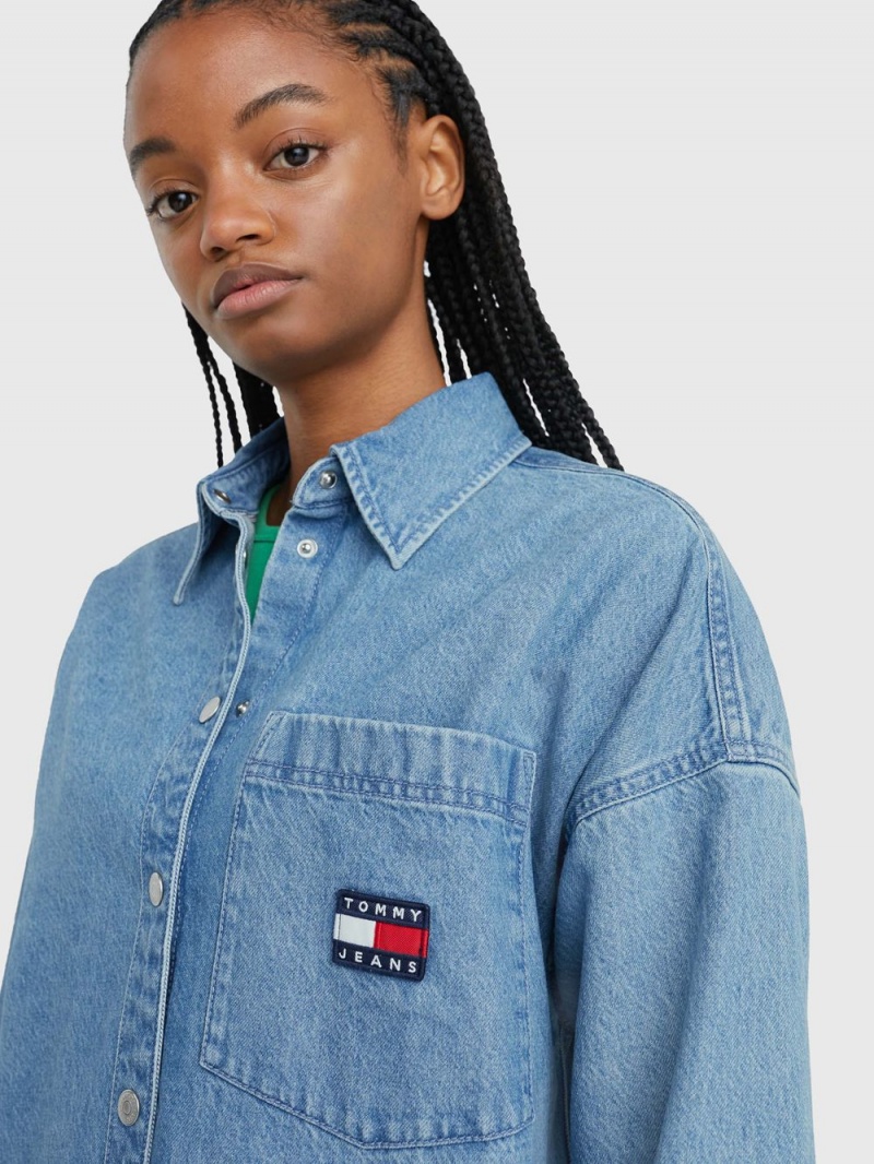 Tommy Hilfiger Badge Denim Shirt Klänning Dam Blå | 879-MSPZRU