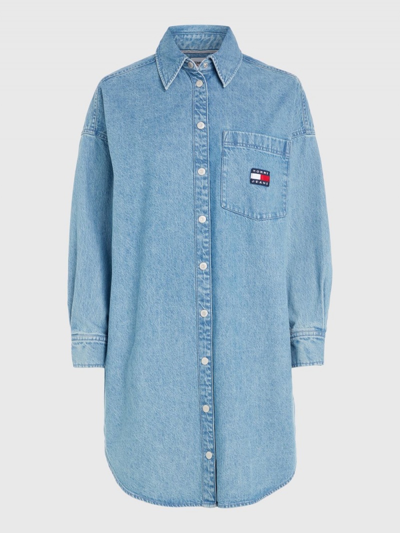 Tommy Hilfiger Badge Denim Shirt Klänning Dam Blå | 879-MSPZRU