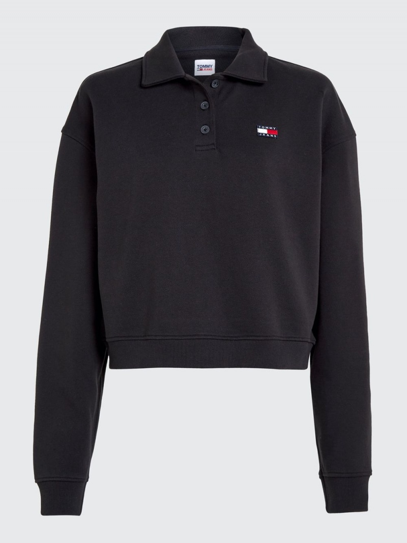 Tommy Hilfiger Badge Long Sleeve Relaxed Rugby Polo Skjorta Dam Svarta | 871-WLPCYK