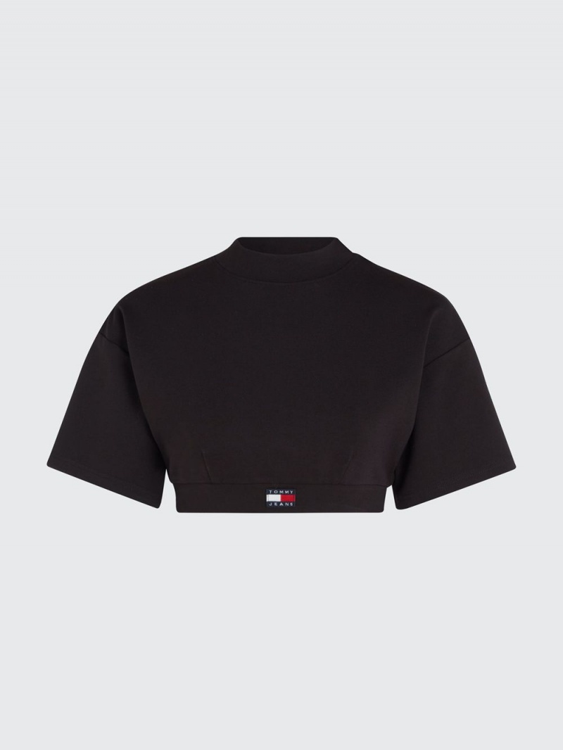 Tommy Hilfiger Badge Mock Turtleneck Crop Blast Dam Svarta | 895-RADPIF