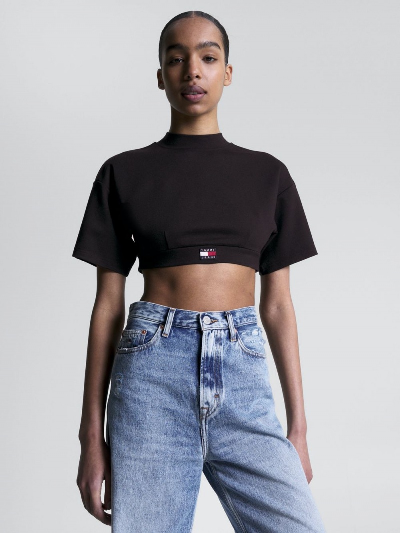 Tommy Hilfiger Badge Mock Turtleneck Crop Blast Dam Svarta | 895-RADPIF