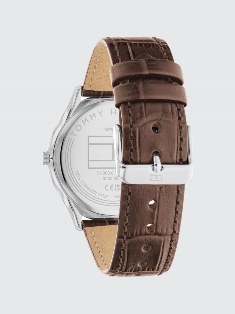 Tommy Hilfiger Becker Brown Läder Navy Dial Klocka Herr Marinblå | 037-VYMADU