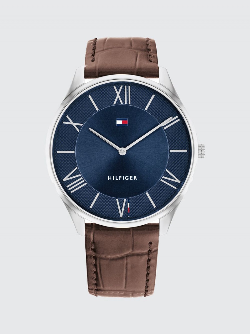 Tommy Hilfiger Becker Brown Läder Navy Dial Klocka Herr Marinblå | 037-VYMADU