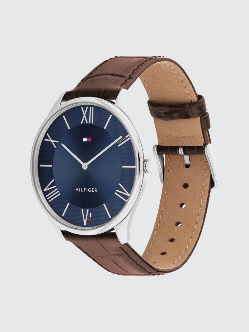 Tommy Hilfiger Becker Brown Läder Navy Dial Klocka Herr Marinblå | 037-VYMADU