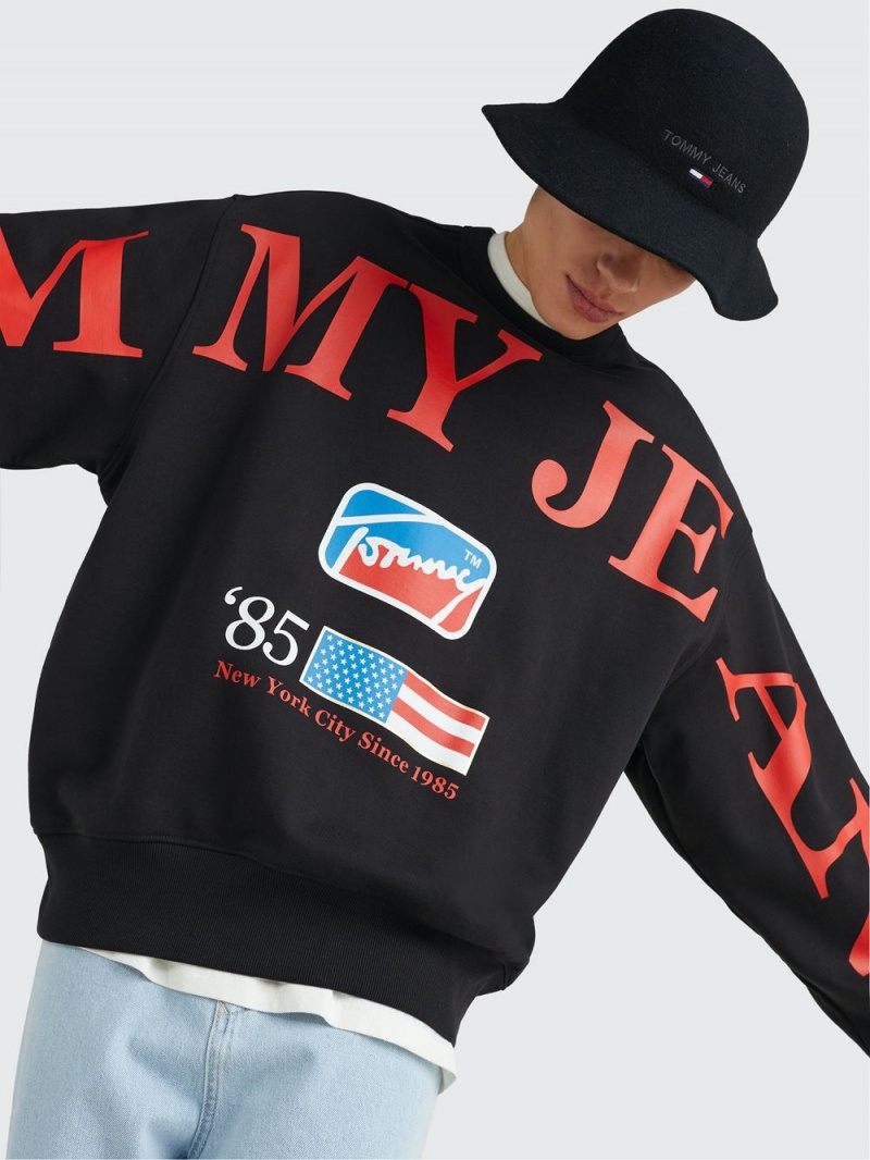 Tommy Hilfiger Bekvämlighet Fit Logo Tröjor Herr Svarta | 803-MOZFRN