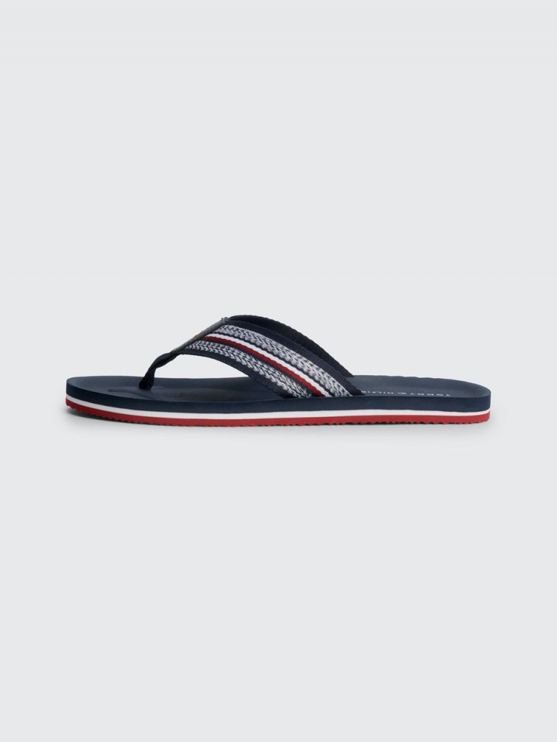 Tommy Hilfiger Bekvämlighet Signature Flip-Flops Sandaler Herr Blå | 917-FAMBES