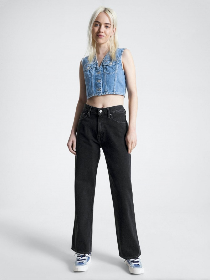 Tommy Hilfiger Betsy Mid Rise Baggy Black Jeans Dam Svarta | 684-ZILDOX