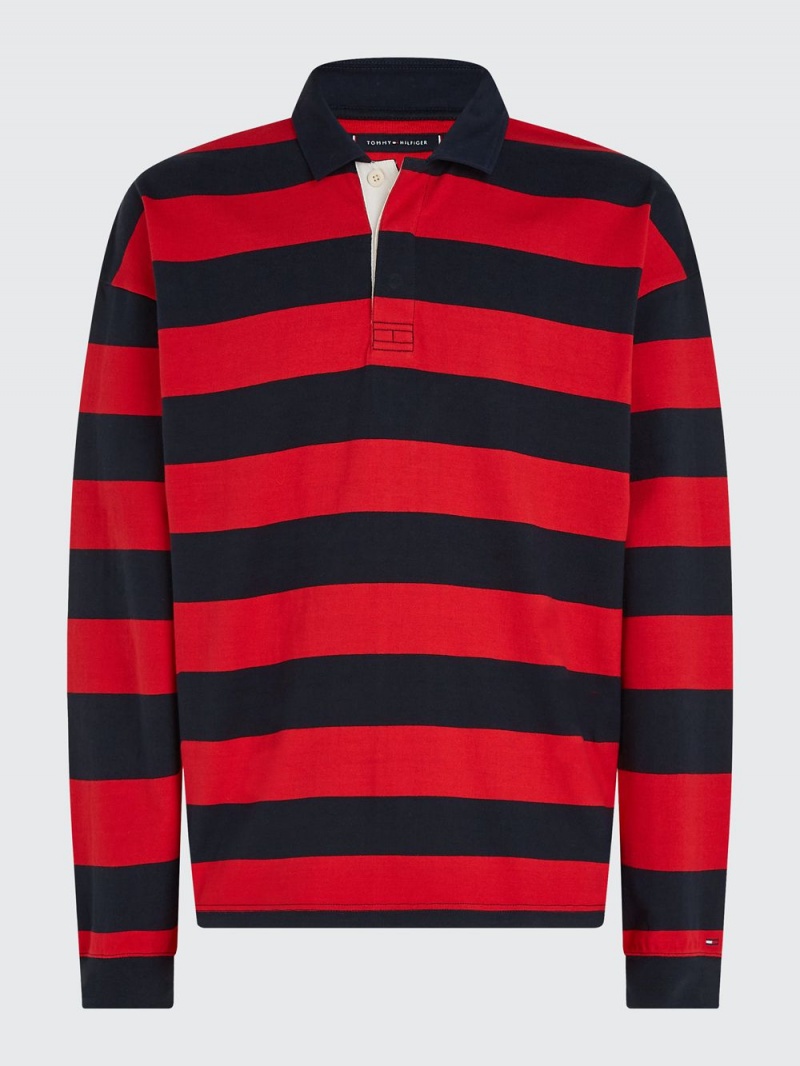 Tommy Hilfiger Block Stripe Archive Fit Rugby Skjorta Herr Röda Marinblå | 960-FJDVCP