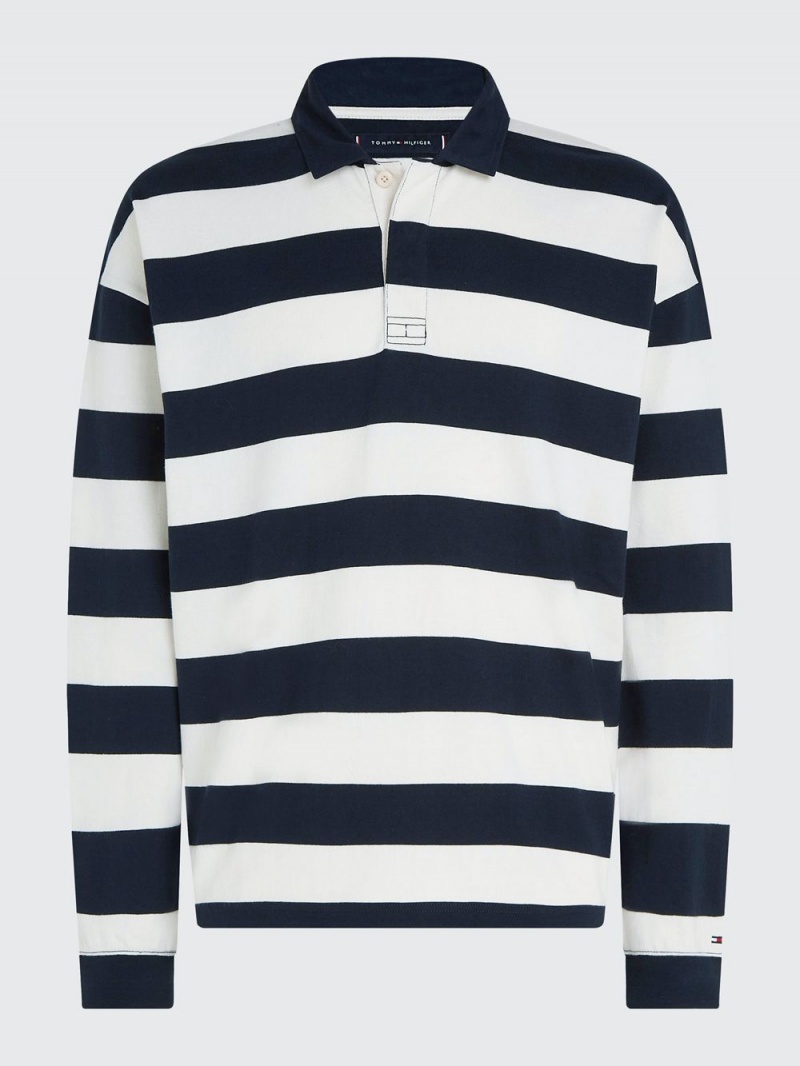 Tommy Hilfiger Block Stripe Archive Fit Rugby Skjorta Herr Marinblå Vita | 397-OYVEDI