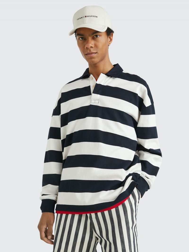 Tommy Hilfiger Block Stripe Archive Fit Rugby Skjorta Herr Marinblå Vita | 397-OYVEDI