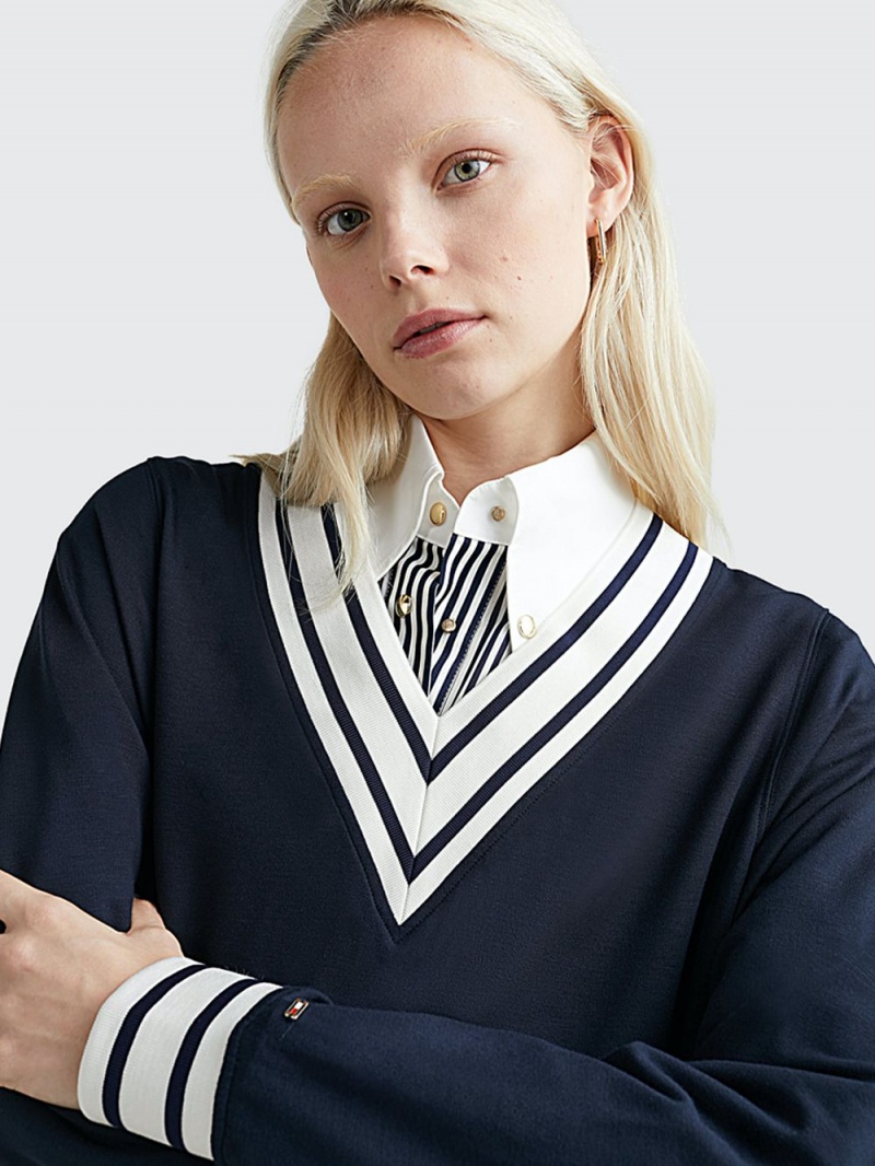 Tommy Hilfiger Border Stripe Relaxed Fit Jumper Klänning Dam Marinblå | 952-NHVLIC