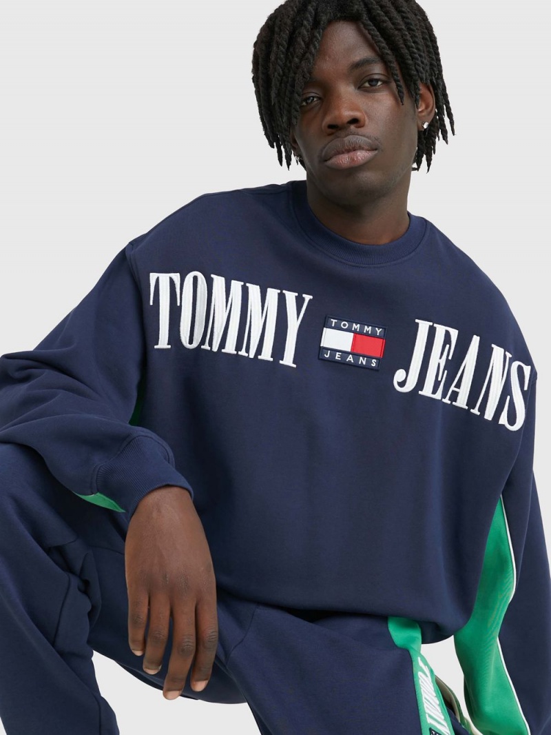 Tommy Hilfiger Boxy Archive Crew Tröjor Herr Marinblå | 625-SONLVK