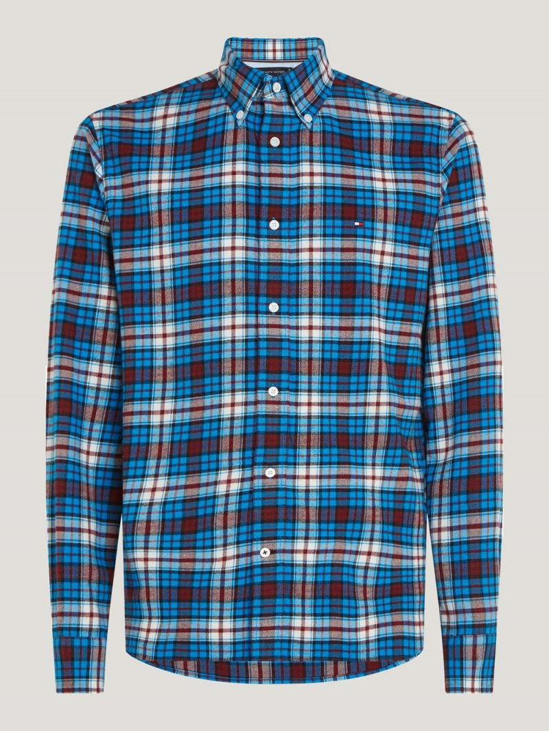 Tommy Hilfiger Brushed Tartan Regular Fit Skjorta Herr Blå | 879-GUOWSH