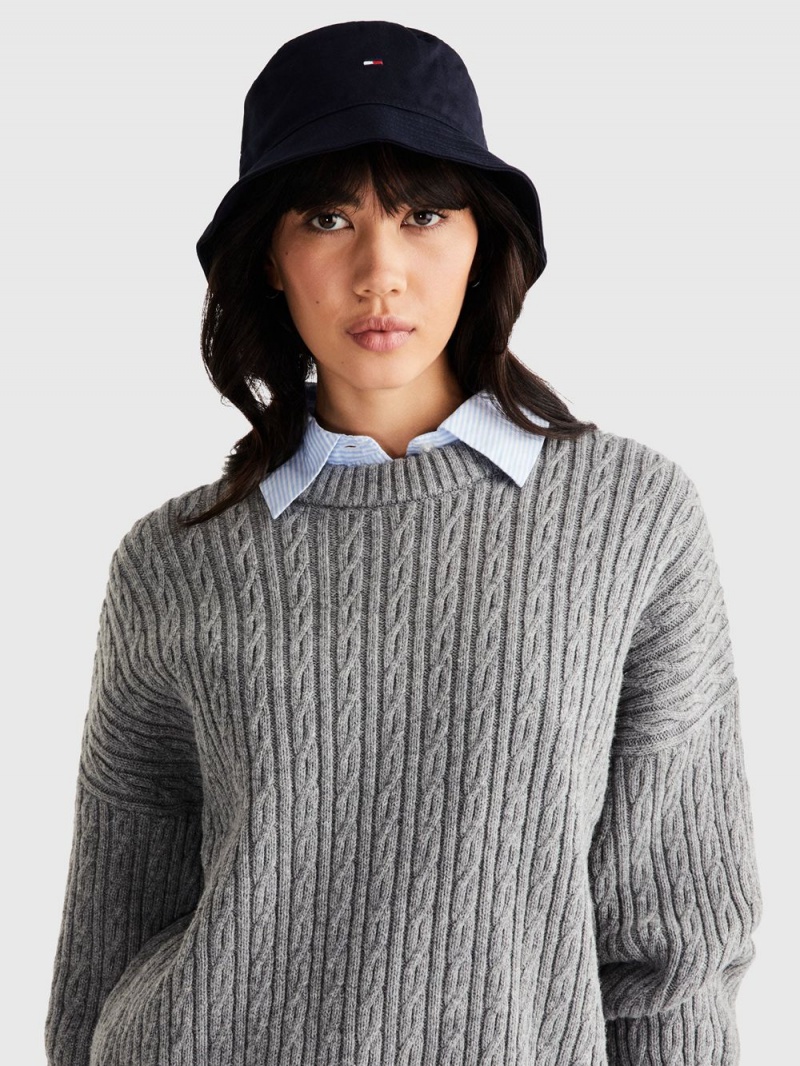 Tommy Hilfiger Cable Knit Crew Neck Tröjor Dam Grå | 803-AOLFJK