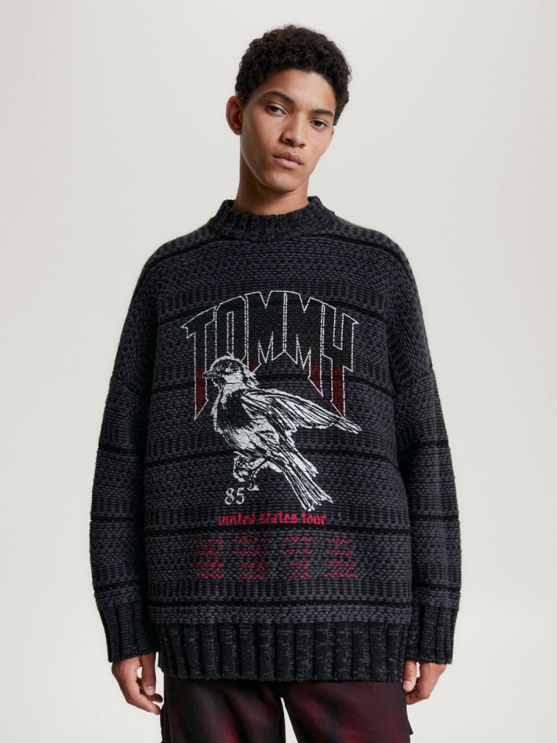 Tommy Hilfiger Cable Knit Tryck Oversized Jumpers Dam Svarta | 536-MWFHAB