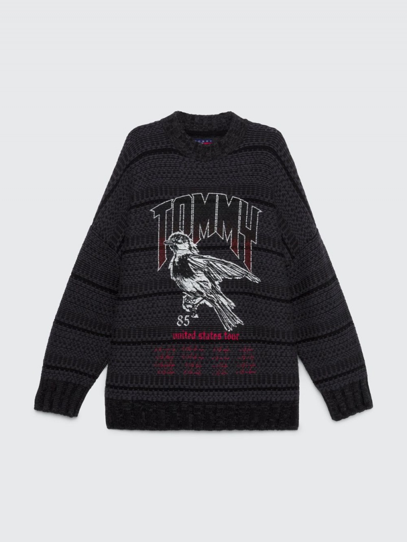 Tommy Hilfiger Cable Knit Tryck Oversized Jumpers Dam Svarta | 536-MWFHAB