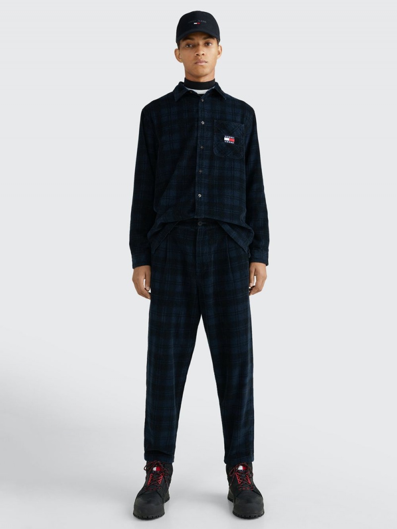 Tommy Hilfiger Check Tapered Corduroy Byxor Herr Marinblå | 932-UWNPHL